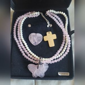 Rose quarts and 925 sterling silver beaded necklace with interchangeable pendant